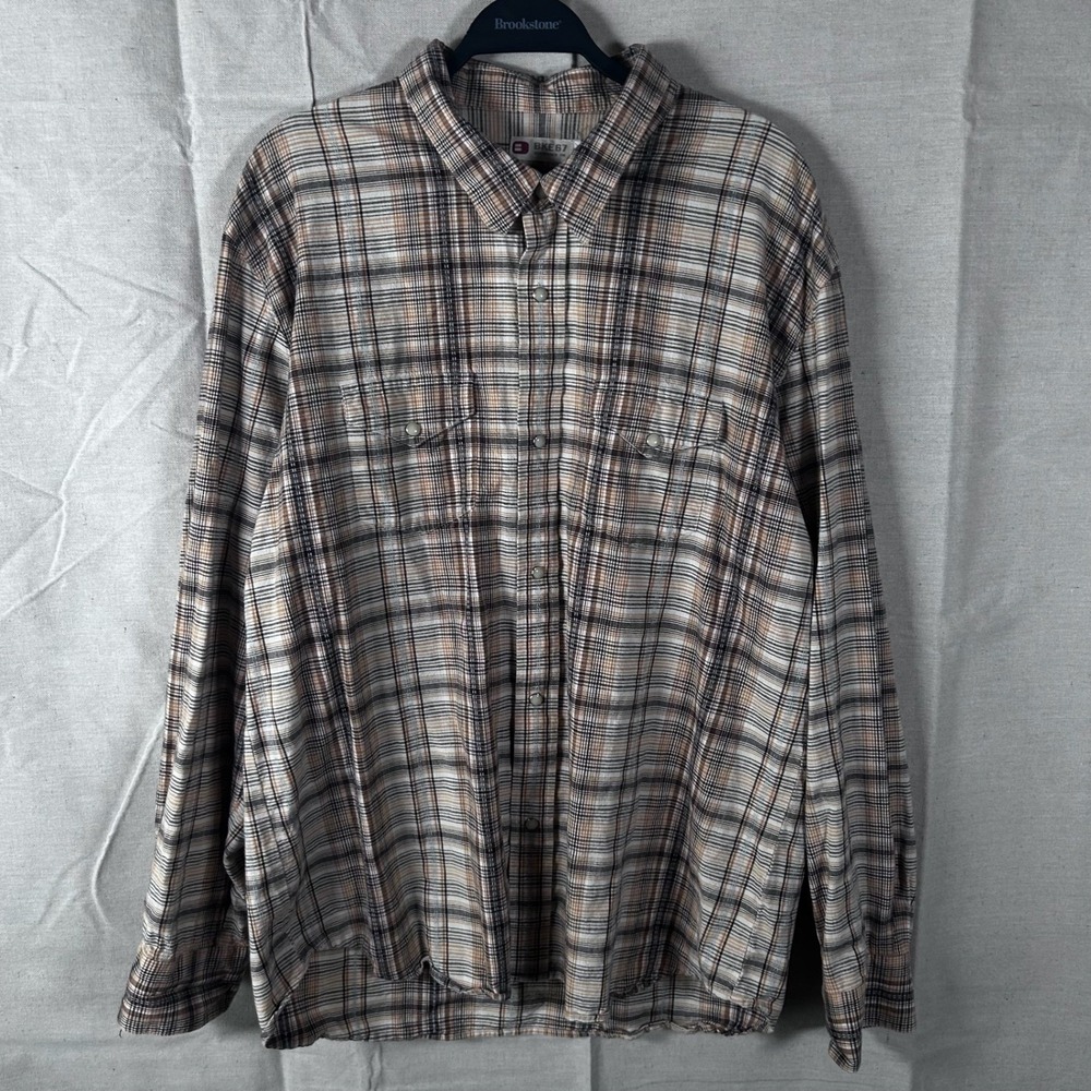 BKE 67 Mens XXL Plaid Pearl Snap Western Shirt Brown Tan Long Sleeve‎ Cotton